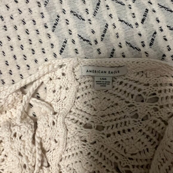 American Eagle Crochet Tie-Back Sweater, Cropped, Cream, Size L - Picture 4 of 8